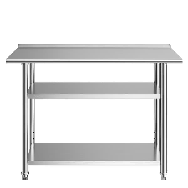 Arbejdsbord i rustfrit stål 122x61 cm, 2 hylder, bagplade