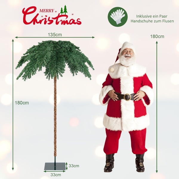 Kunstig tropisk julepalme med 250 varmhvide LED-lys & 813 grenspidser 180 cm