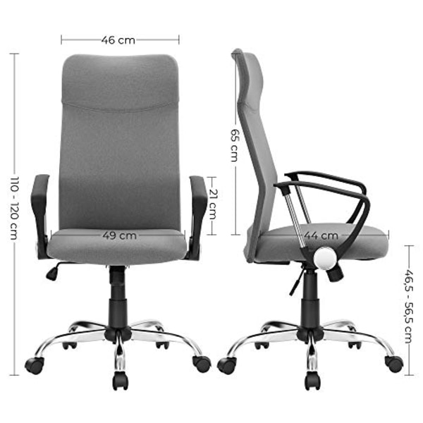 Ergonominen harmaa toimistotuoli, säädettävä korkeus ja kallistus