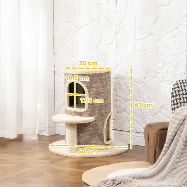 Kradsetræ med 2 niveauer, hoppeplatform, beige