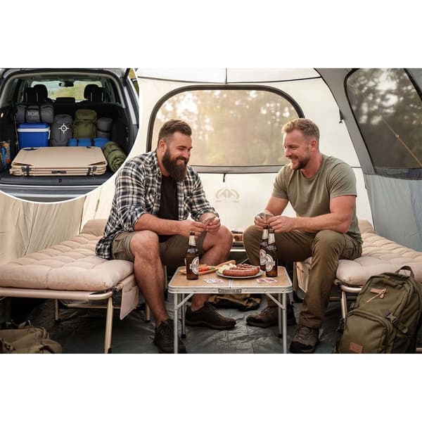 Sammenklappelig campingseng med madras og pude