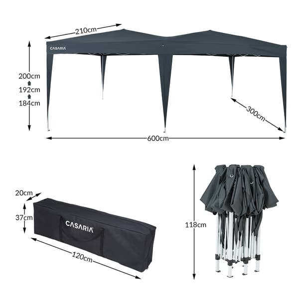Pop-up-paviljong 3x6m, väderbeständig, höjdjusterbar, enkel montering
