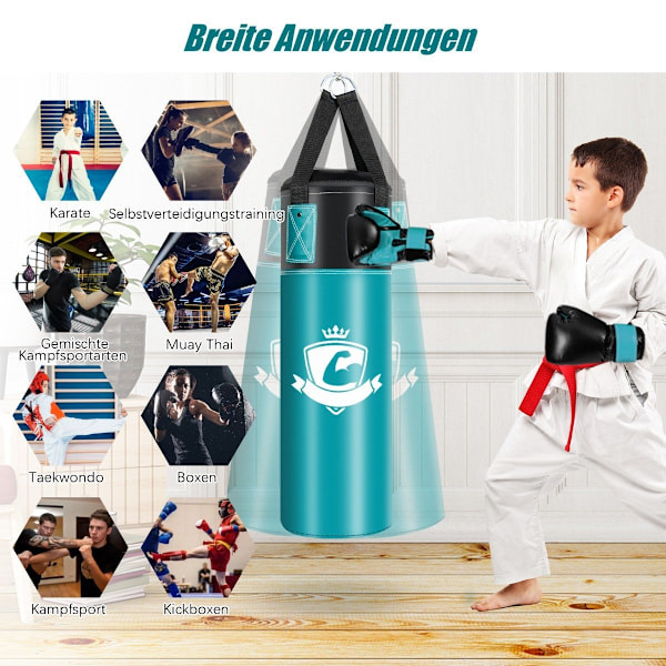 Boksesæk sæt med 8 oz boksehandsker Håndstropper Bag Boksesæk til børn og voksne Sort + Grøn