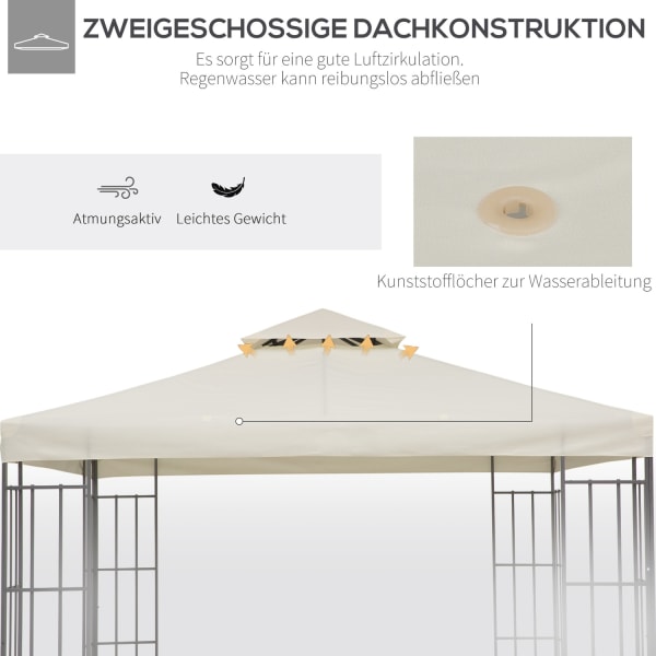 Erstatningstagpavillontag Til Metalpavillon, Havepavillon, 3X3M, Cremehvid, Polyester