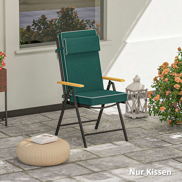 Sittdyna 120 x 47 x 9,5 cm vattenavvisande stolsdyna med knytband, nackstöd, UPF50+ utomhus sittdyna inomhus, sittdyna för hopfällbar stol, matstol, g