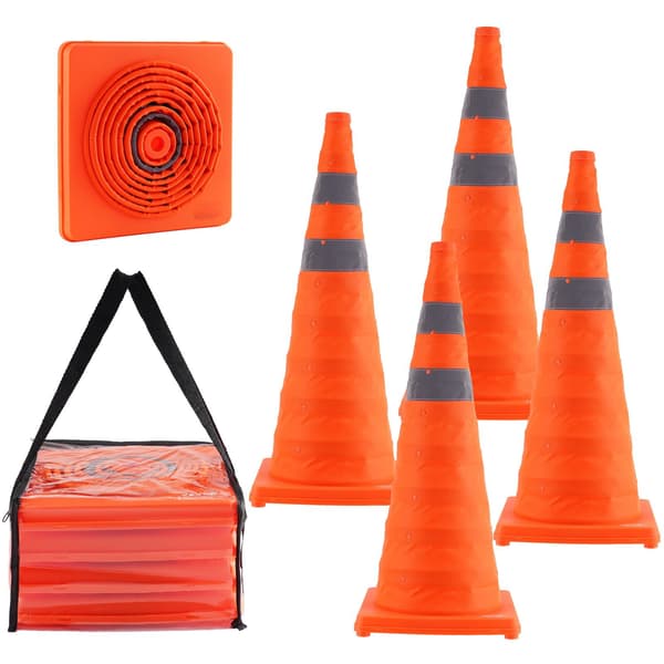 Hopfällbara trafikkoner, 28 tum, 4-pack, reflekterande