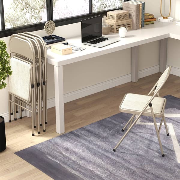 Foldbare polstrede stole, sæt med 4 – Stålstel, beige