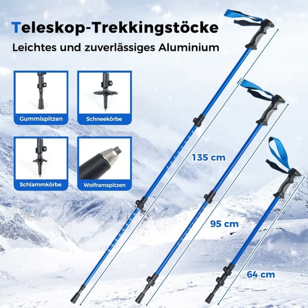 21" snöskor med stavar, storlek 35-40, blå