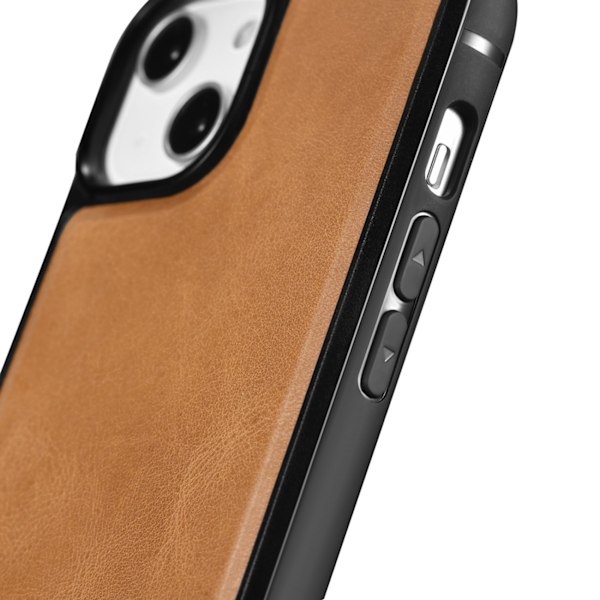 Fodral täckt med naturligt läder för iPhone 14 Leather Oil Wax ljusbrunt