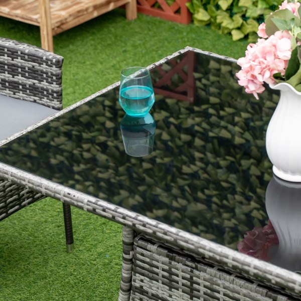 Havebord Glasbord Polyrattan Sikkerhedsglas Grå Sort 150X85X74Cm
