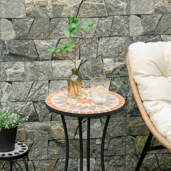 Sidebord Havebord Blomsterskammel Ø35,5 Cm Rund Vejrbestandig Til Haveterrasser Altan Gul + Grå