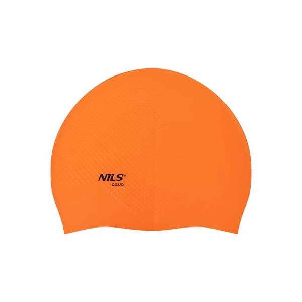 Orange badmössa i silikon, enfärgad, prickdesign