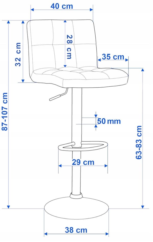 Baarituoli, säädettävä samettinen istuin, grafiitti