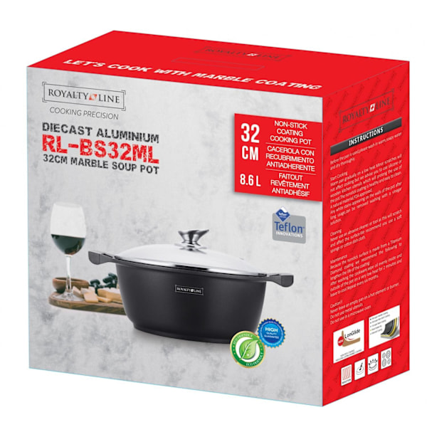 Royalty Line RL-BS32M: Marmorbelagd gryta och gryta - 32 cm svart