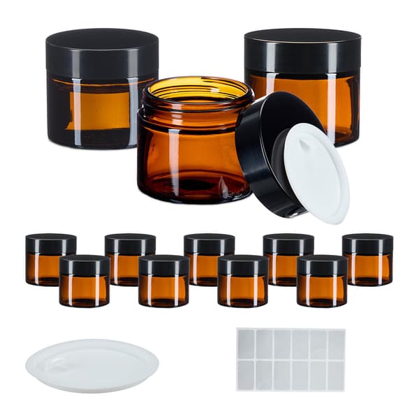 Bärnstensfärgade glaskrämburkar, 60 ml, UV-skydd, Läcksäker