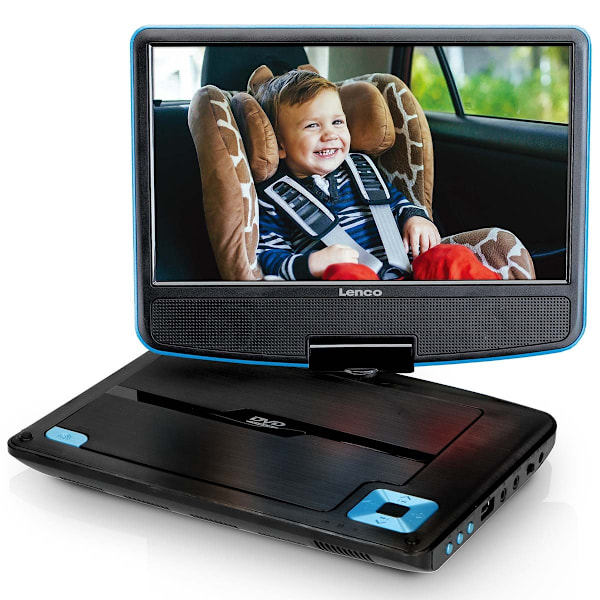 Bærbar 9" DVD-afspiller med USB-hovedtelefoner og monteringsbeslag Blå/Sort