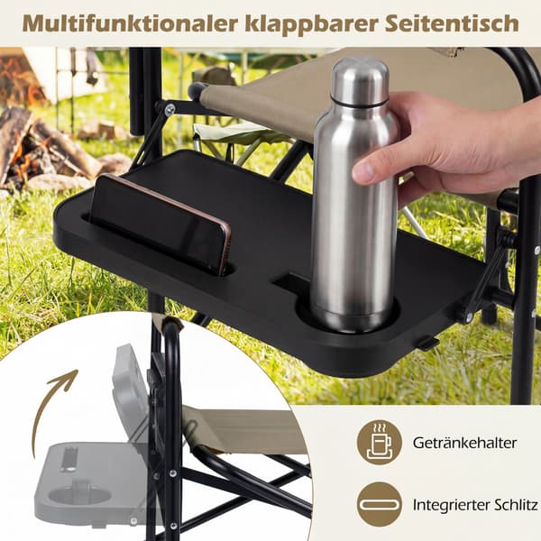 Sammenklappelig instruktørstol med sidebord, 150 kg