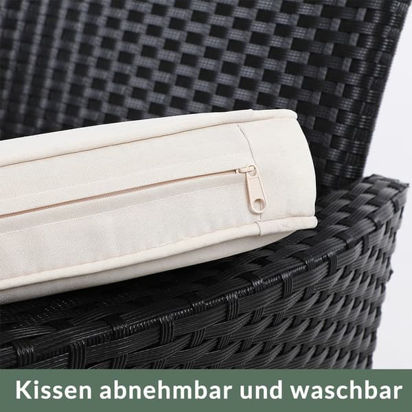 Polyrattan Jack & Jill bænk med bord – sort/creme