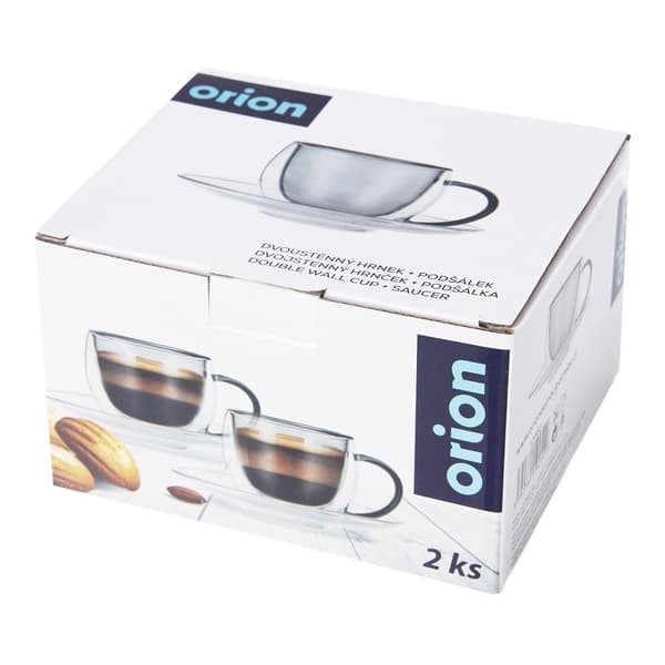 Set med två dubbelväggiga koppar och fat, 90 ml för espresso