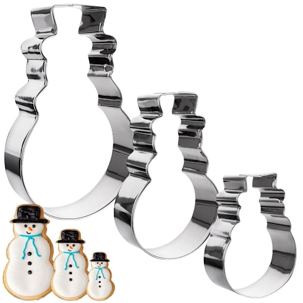 Tre snemandsforme i rustfrit stål til julebagning