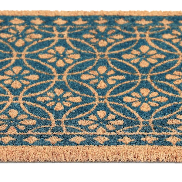 Dörrmatta kokosfiber med blommig design