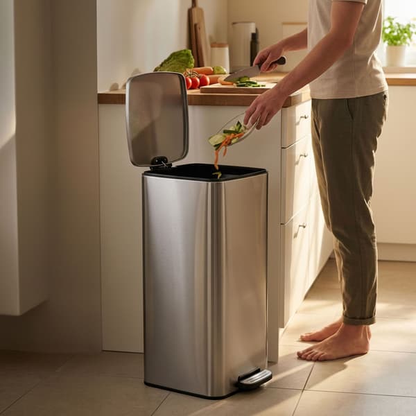 60L Pedalspand i rustfrit stål – Soft-Close, Sølv
