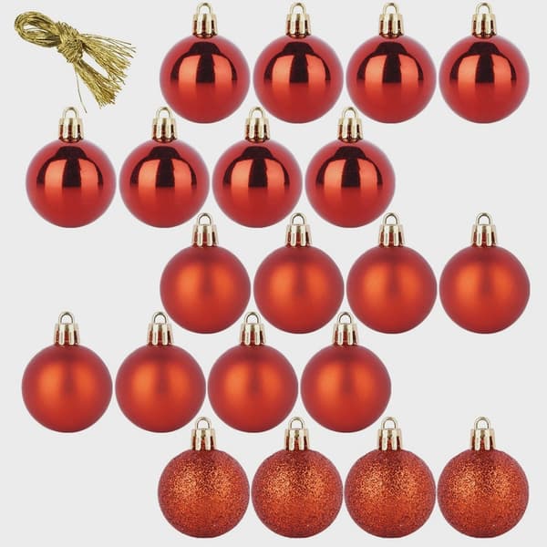 Röda splittersäkra julgranskulor, 4 cm, set om 20