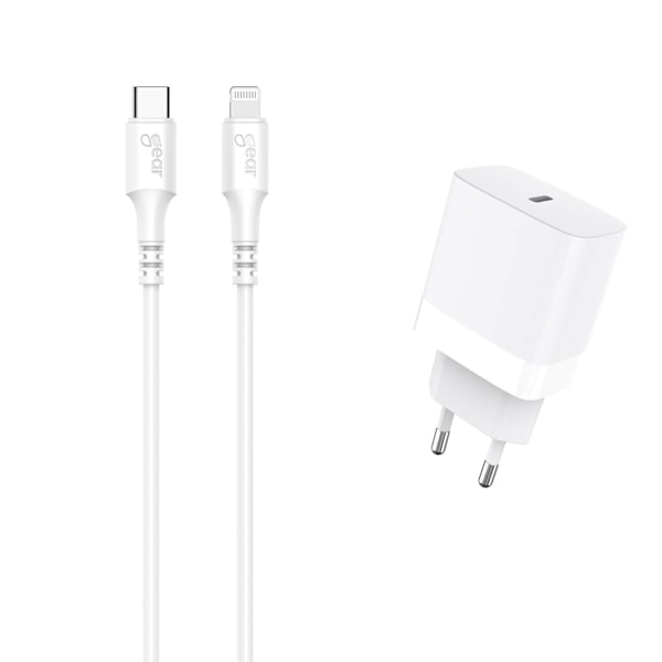 GEAR Laddare 220V 1xUSB-C PD 20W Kabel Lightning till USB-C MFI C94