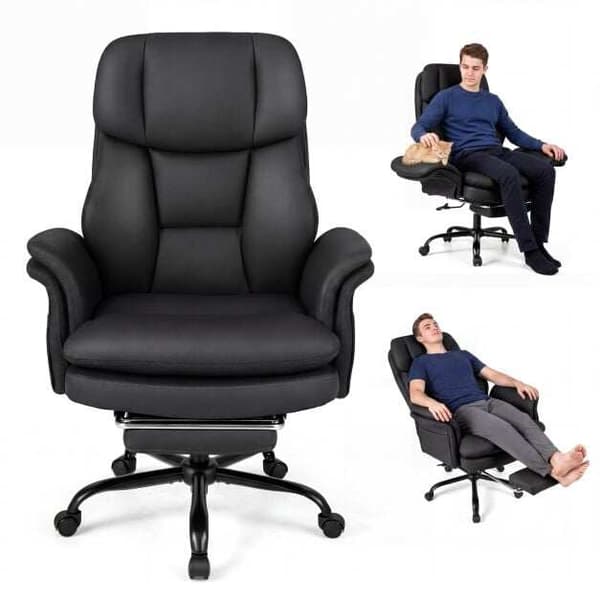 Ergonomisk kontorsstol med utdragbart fotstöd, svart