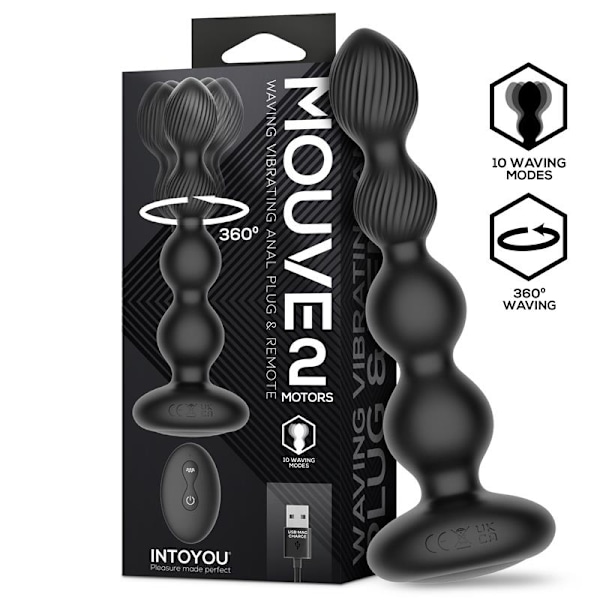 Mouve Butt Plug med bølgende og vibration med fjernbetjening 2 motorer