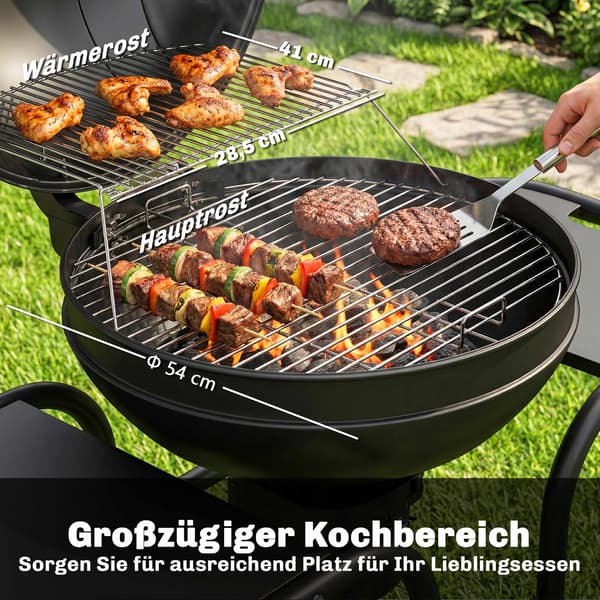 Kolgrill, 54 cm, med sidobord