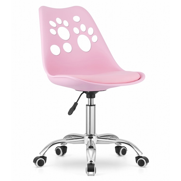PRINT Stol Pink imiteret læder drejelig med krom base