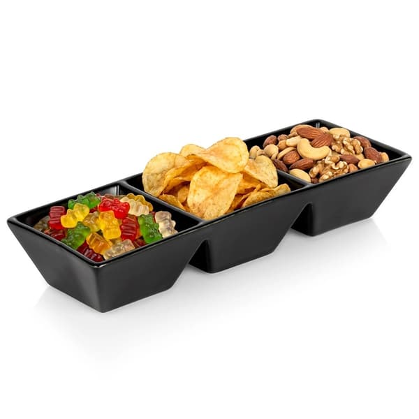 Keramisk delt snackskål, sort, 29 cm, tredobbelt sektion