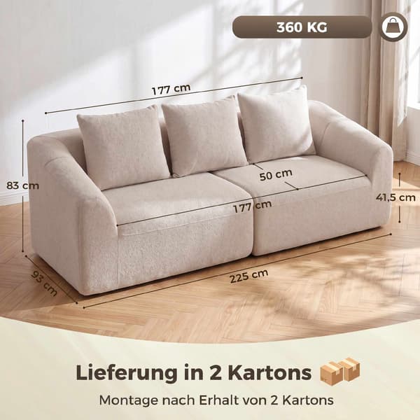 3-sits chenillesoffa, beige, extra bred sits, kuddar