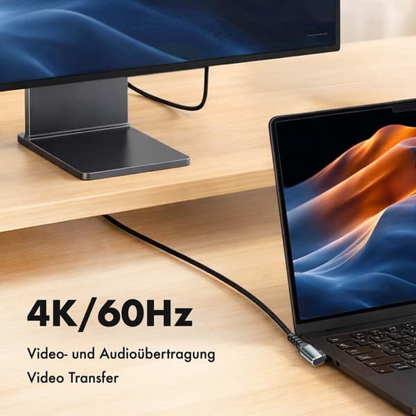 LogiLink USB-C til USB-C kabel 2 m, 90° vinklet, 100W PD, grå/sort, 4K 60Hz