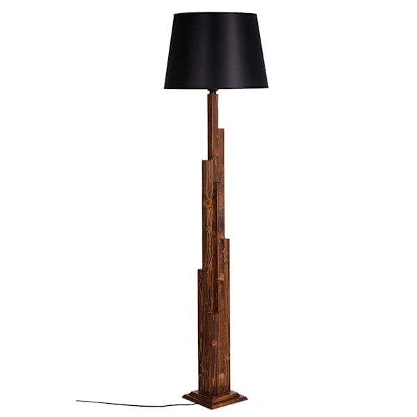 Gulvlampe Kule Ceviz Ahşap Lambader Pramit Siyah Abajurlu