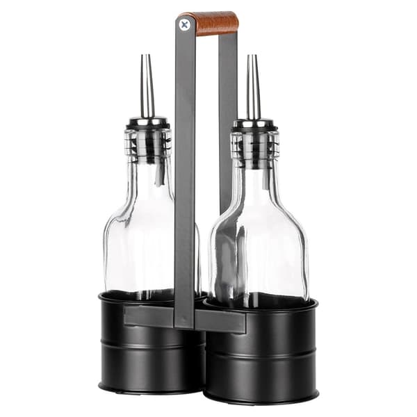 Lasinen öljy- ja etikkapullosetti jalustalla, 2 x 150 ml