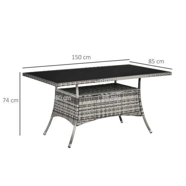 Havebord Glasbord Polyrattan Sikkerhedsglas Grå Sort 150X85X74Cm