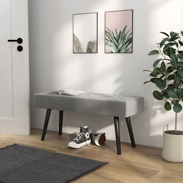 Polstret Bænk I Fløjlslook, Sengebænk, Gangbænk Med X-Mønster, Op Til 120 Kg, Til Soveværelse, 100X36X45 Cm, Grå