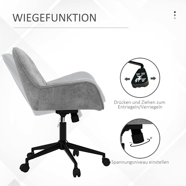 Kontorstol Skrivebordsstol Med Vippefunktion, Computerstol Højdejusterbar, Ergonomisk Arbejdsstol Med Fløjlslook, Lysegrå