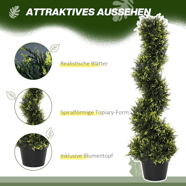 Sæt med 2 kunstigt cedertræ stor 90 cm kunstig plante, plast kunstige planter cedertræ i potte, spiralplante som ægte til stue soveværelse kontorhave