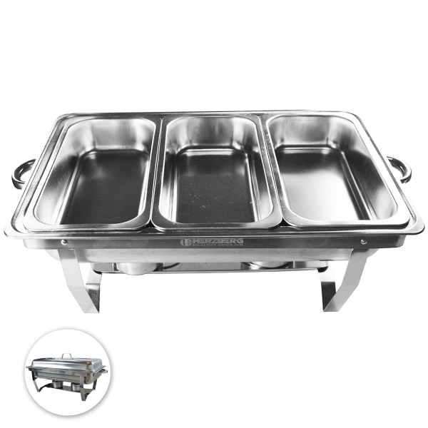 Herzberg HG-8022-3: Chafing Dish i rustfrit stål - 3 dele 1/3 madpande