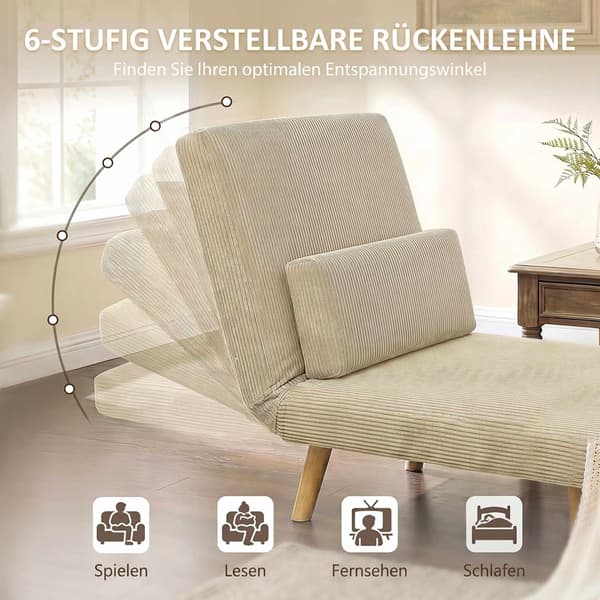 Konvertibel bäddsoffa i manchester, justerbart ryggstöd, beige