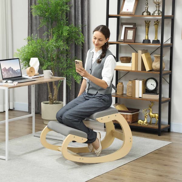 Ergonomisk gungstol, ljusgrå, björkträ