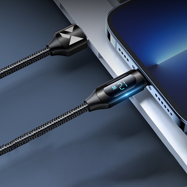 iPhone USB-A - Lightning-kabel med LED-display 2,4A 2m svart