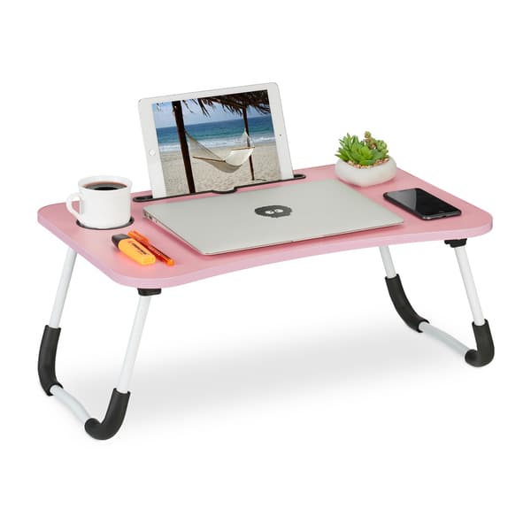 Pink Lapdesk med Tablet & Kopholder – Sammenfoldelig Sengebakke