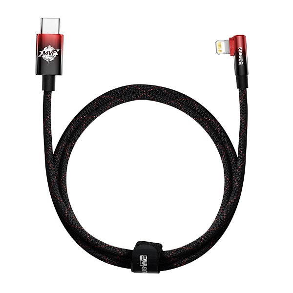 Kulmikas virransyöttökaapeli sivuilla USB-C-liittimellä Iphone Lightning 1m 20W punainen