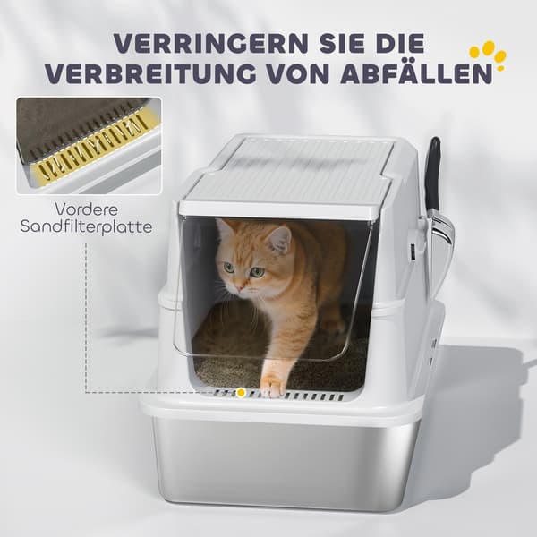 XL Katzenklo Edelstahl, Hellgrau, Mit Schaufel