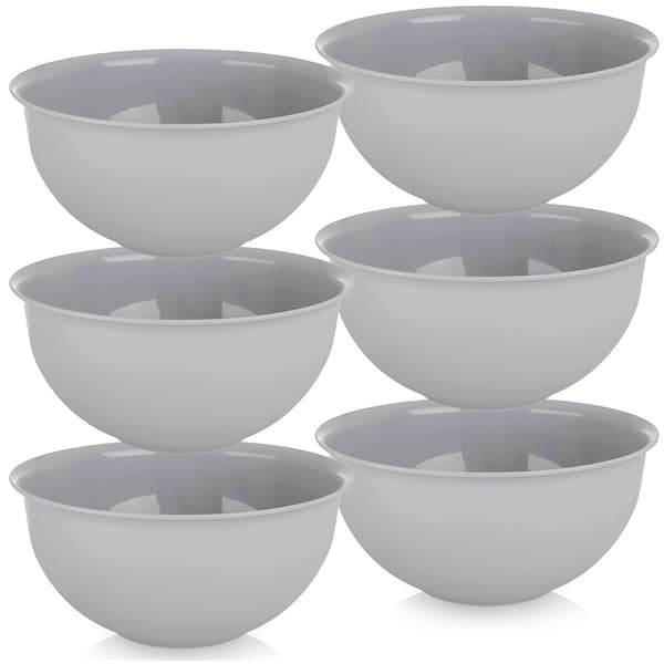 Sæt med 6 grå plastikskåle, 13 cm, 500 ml