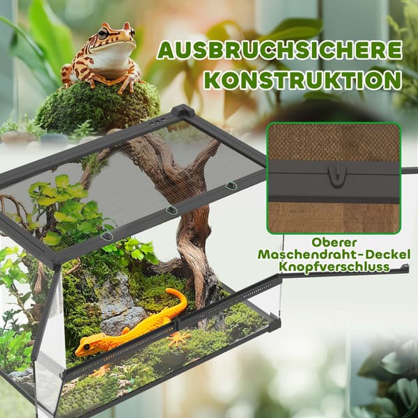 Glasterrarium til krybdyr, vandtæt base, lås